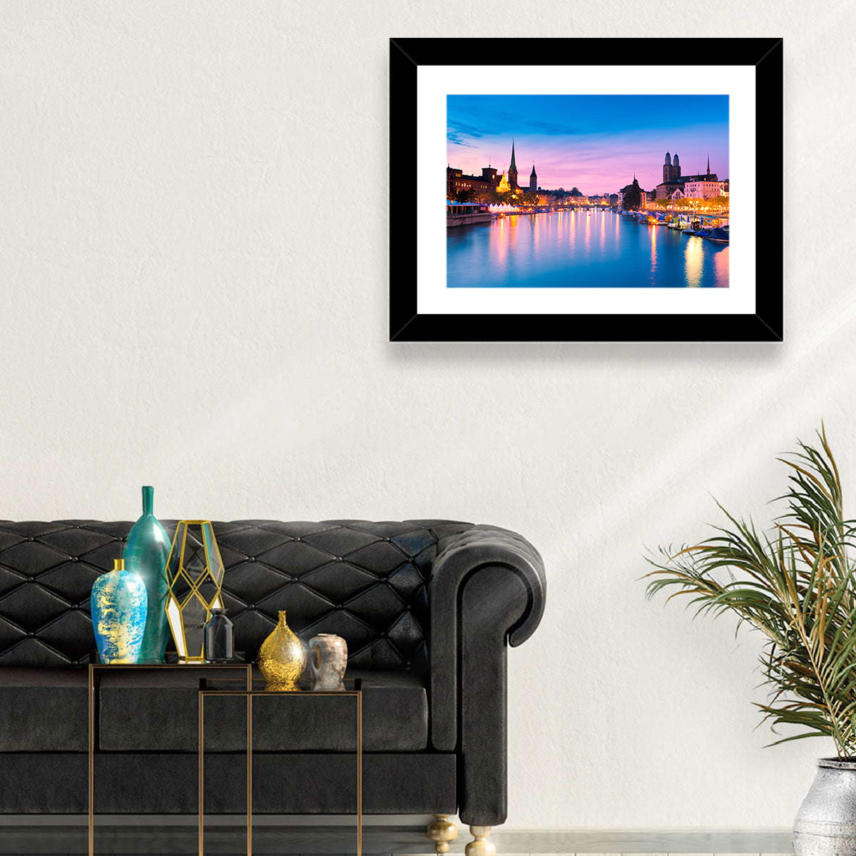 Zurich Blue Hour Over the Limmat Wall Art in a room, landscape