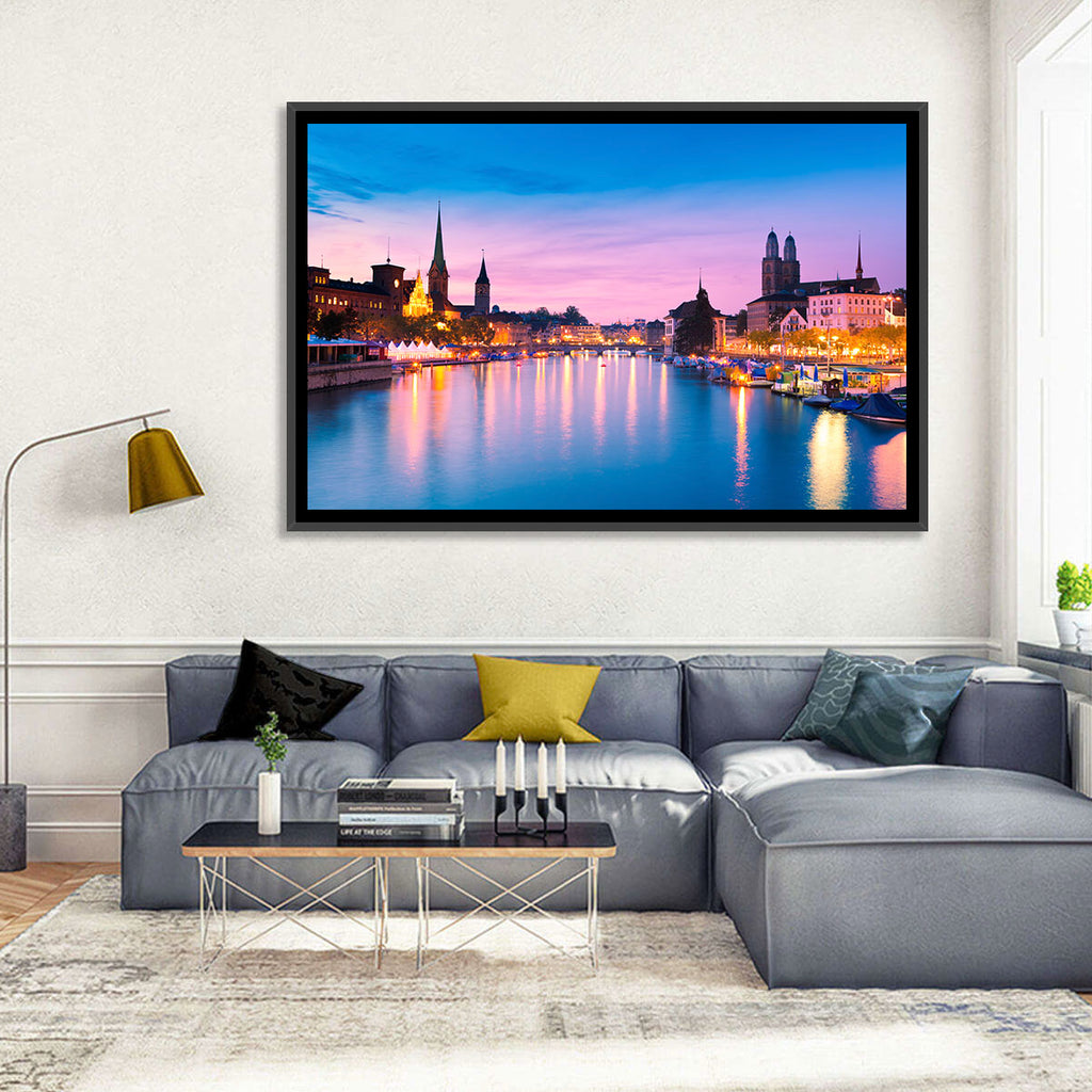 Zurich Blue Hour Over the Limmat Wall Art