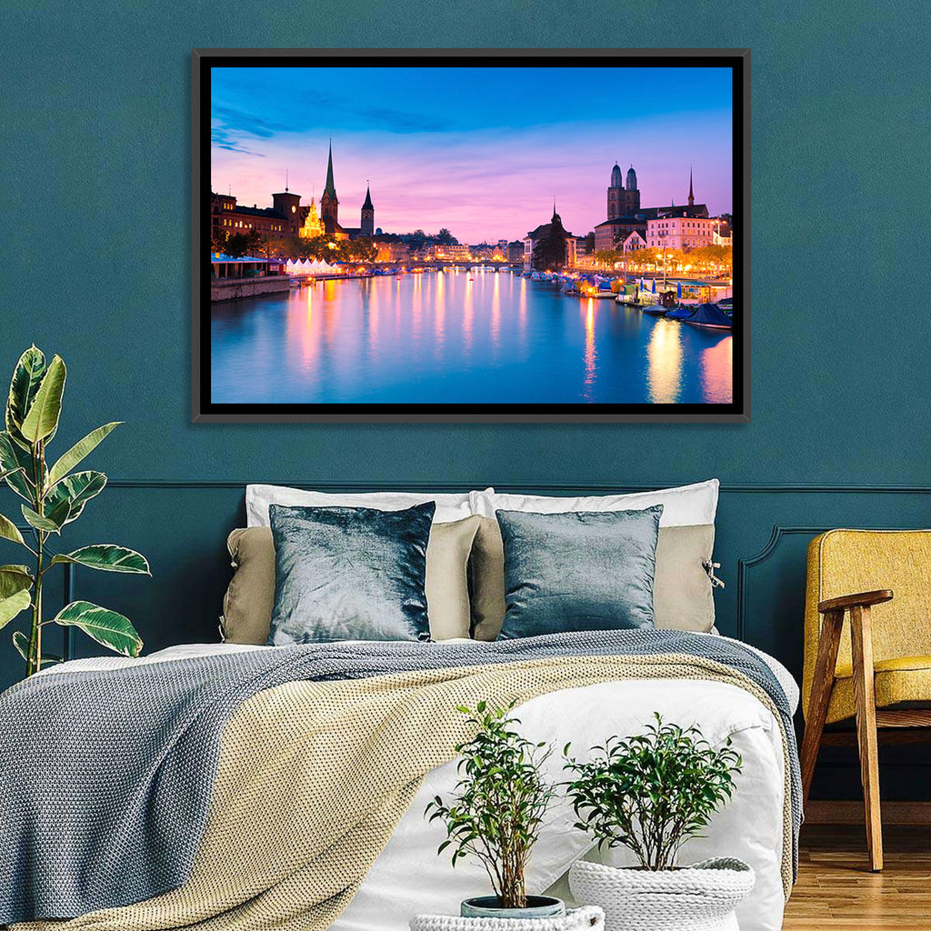 Zurich Blue Hour Over the Limmat Wall Art