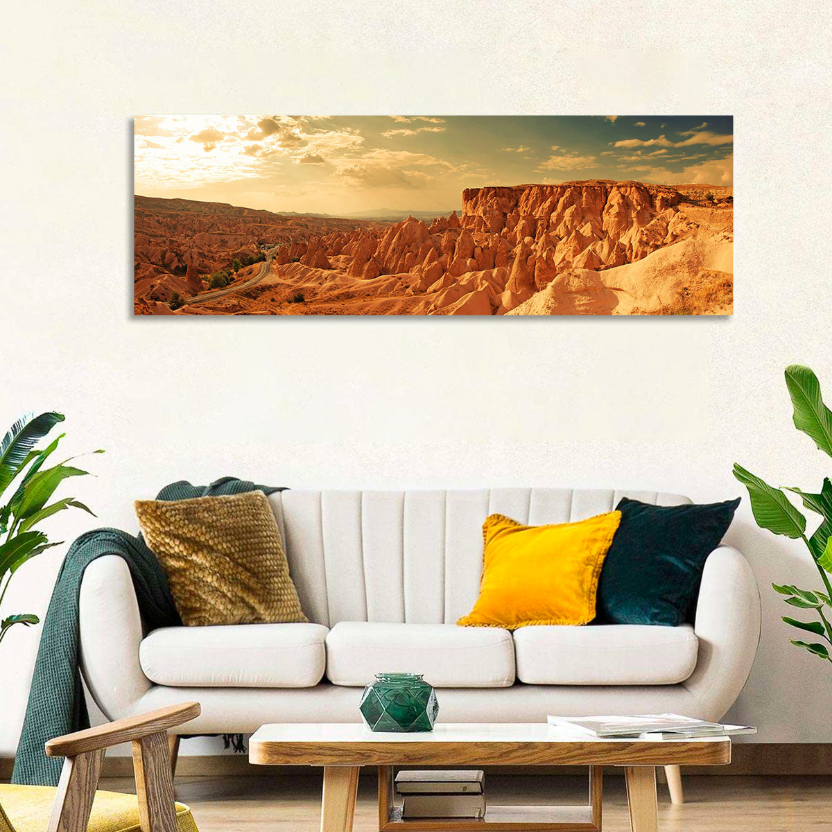 Cappadocia Sunset Valley Wall Art in a room, panoramic