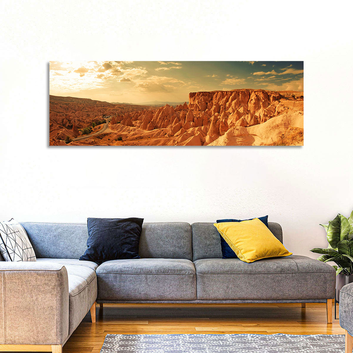 Cappadocia Sunset Valley Wall Art in a room, panoramic