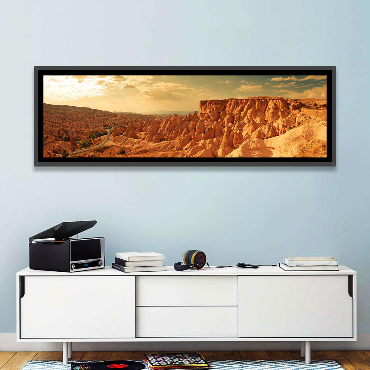 Cappadocia Sunset Valley Wall Art in a room, panoramic