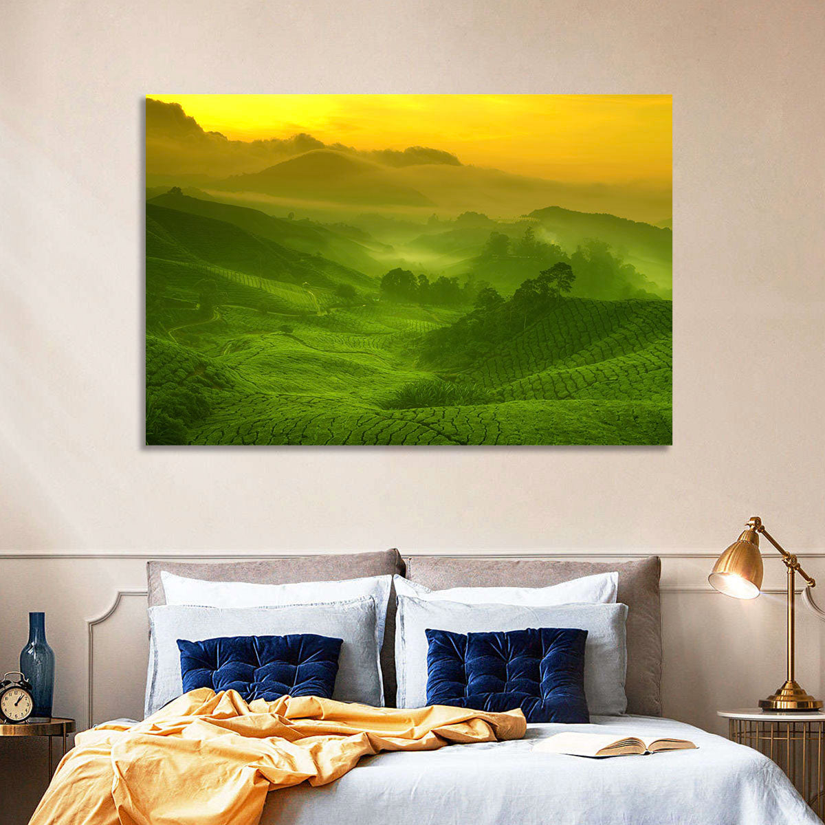 Sunlit Tea Plantation Hills Wall Art