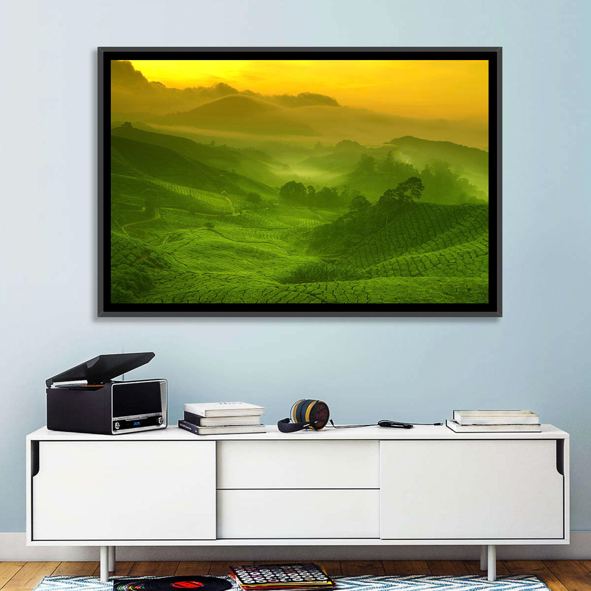 Sunlit Tea Plantation Hills Wall Art