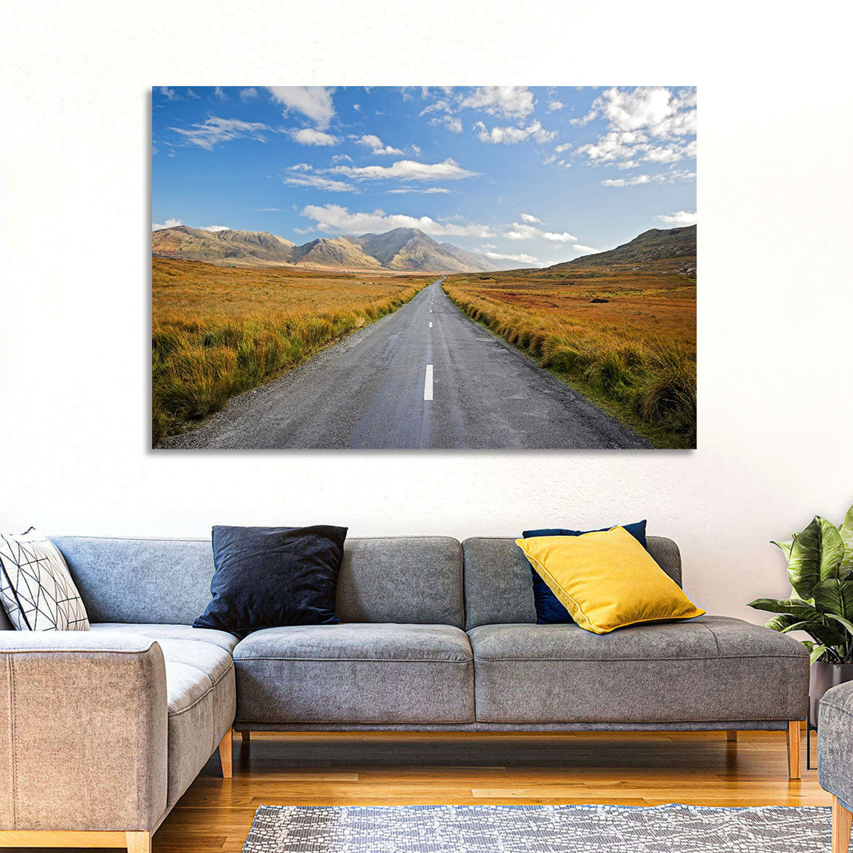 Autumn Mountain Road Wall Art in a room, landscape