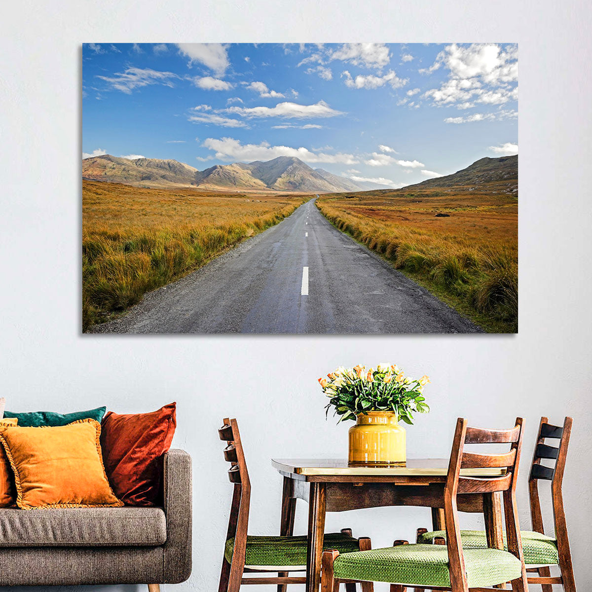 Autumn Mountain Road Wall Art in a room, landscape