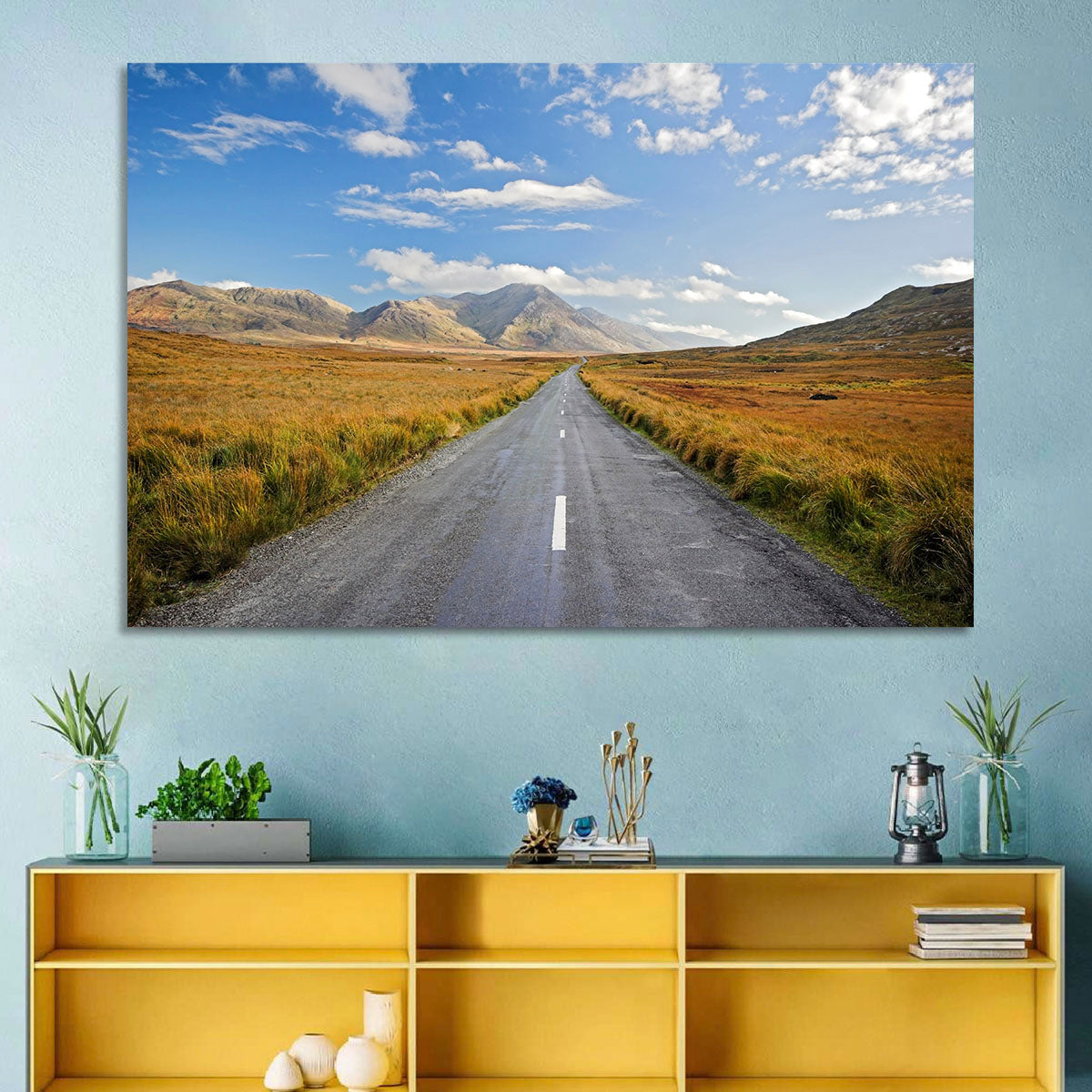 Autumn Mountain Road Wall Art in a room, landscape