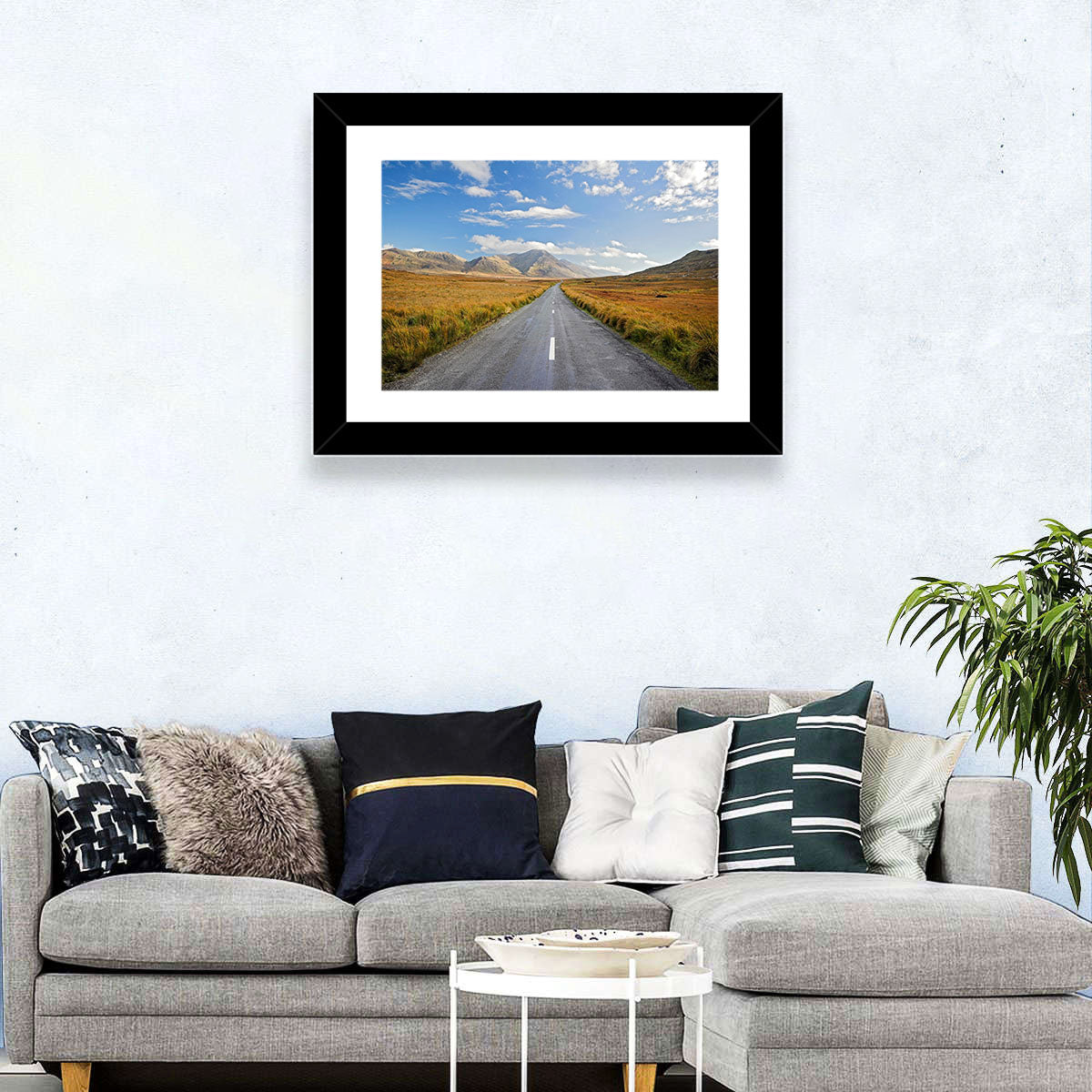 Autumn Mountain Road Wall Art in a room, landscape