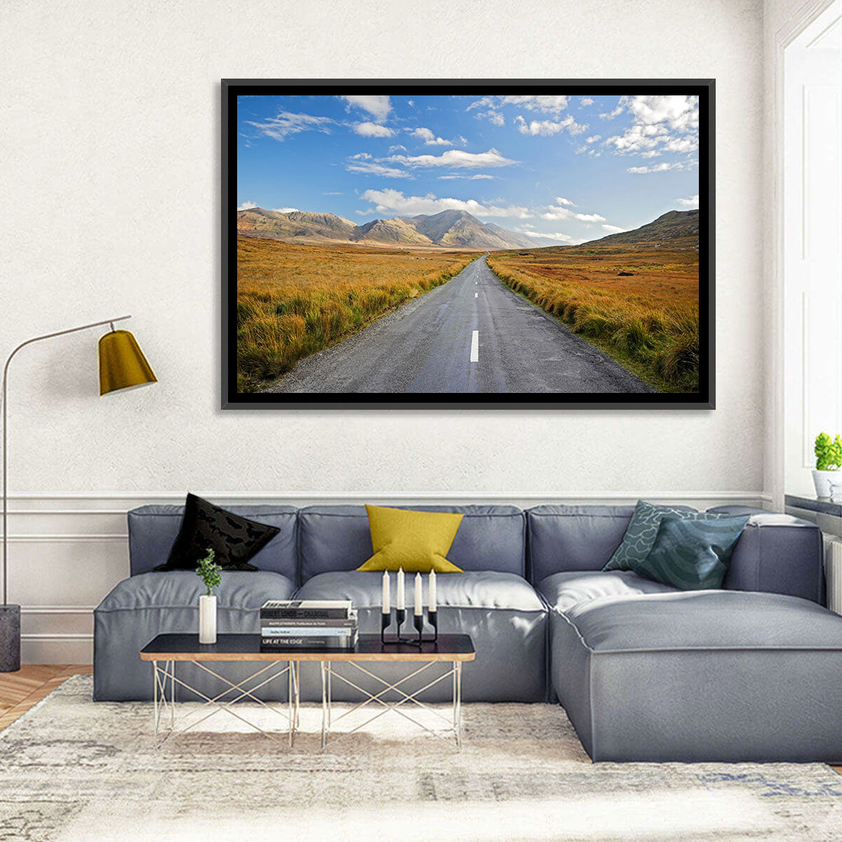 Autumn Mountain Road Wall Art in a room, landscape