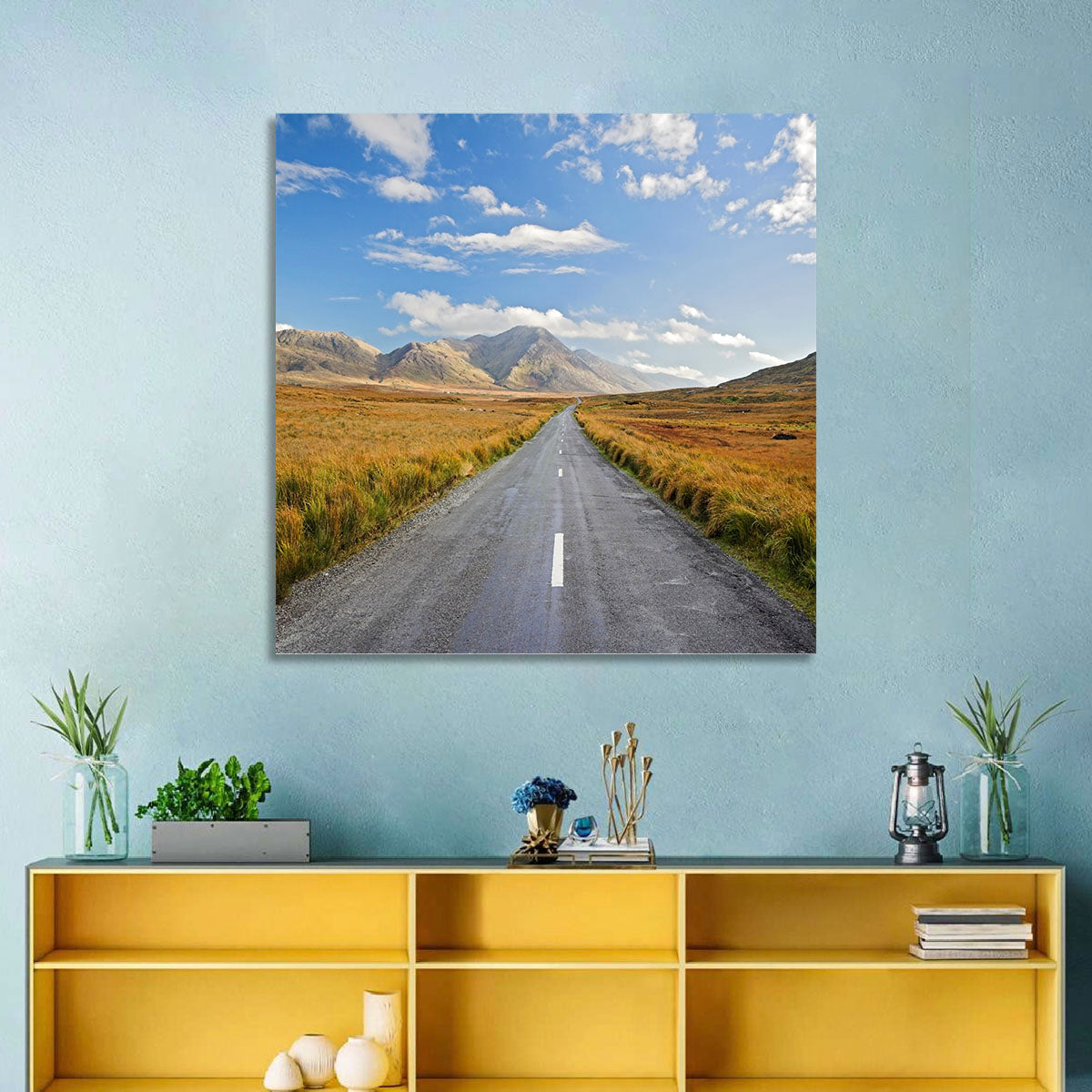 Autumn Mountain Road Wall Art in a room, landscape