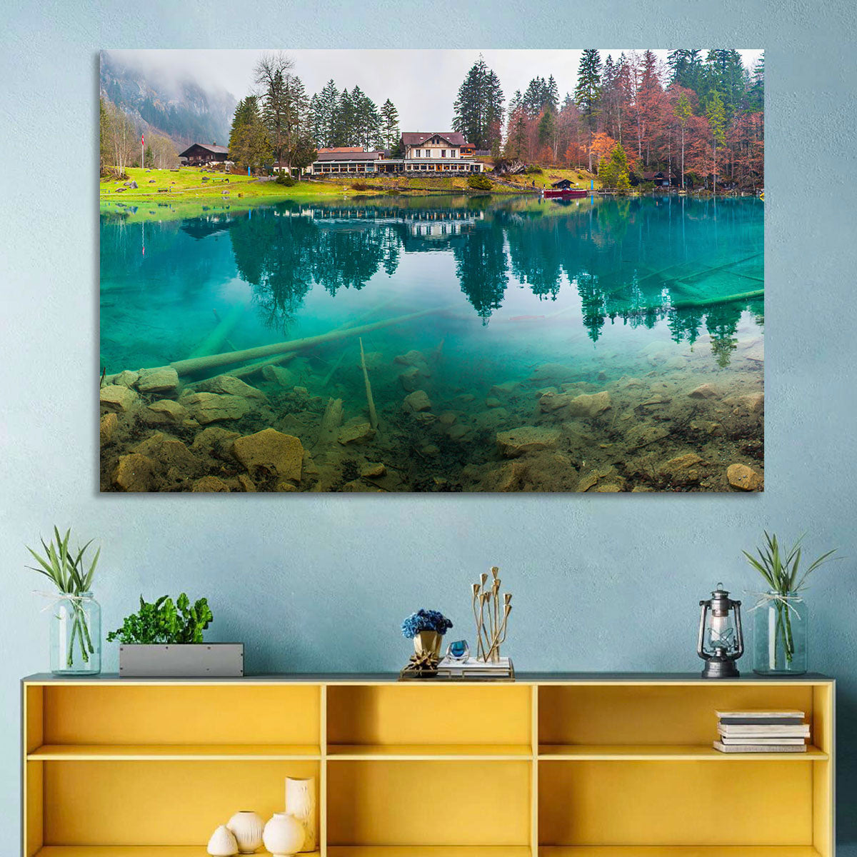 Forellenzucht Hotel, Blausee Wall Art in a room, landscape