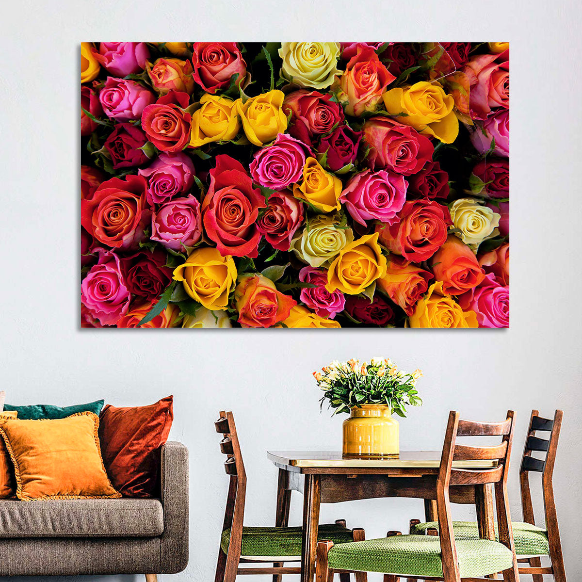 Multicolored Roses Close-up Wall Art