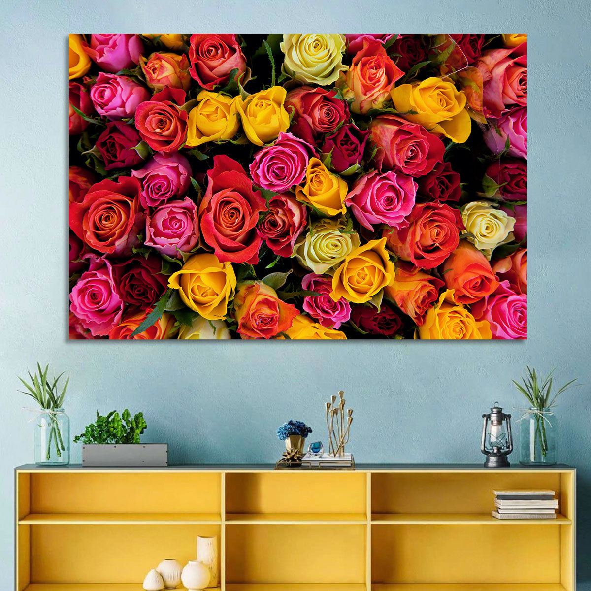 Multicolored Roses Close-up Wall Art