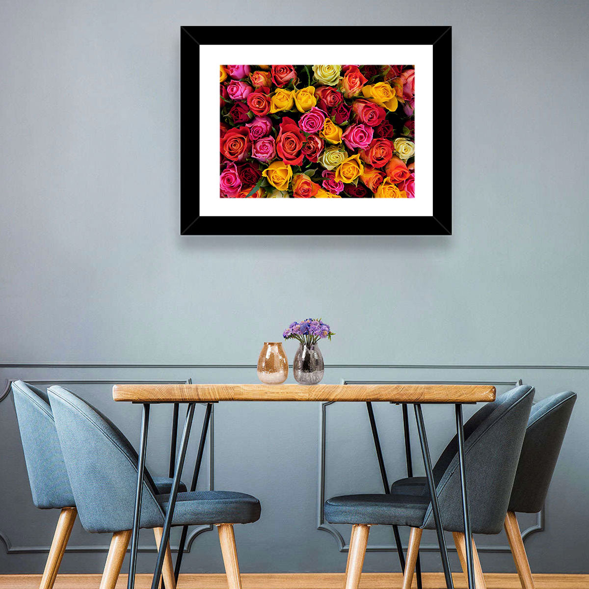 Multicolored Roses Close-up Wall Art in a room, landscape