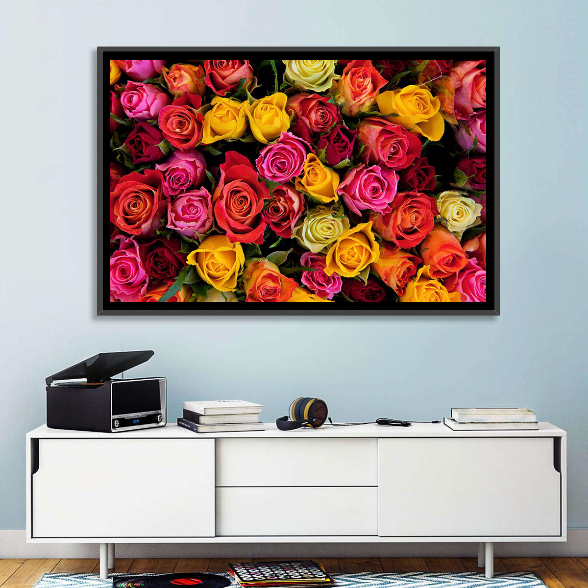 Multicolored Roses Close-up Wall Art in a room, landscape