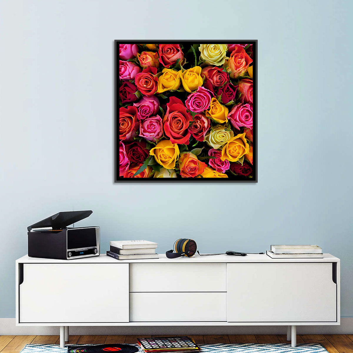 Multicolored Roses Close-up Wall Art in a room, landscape