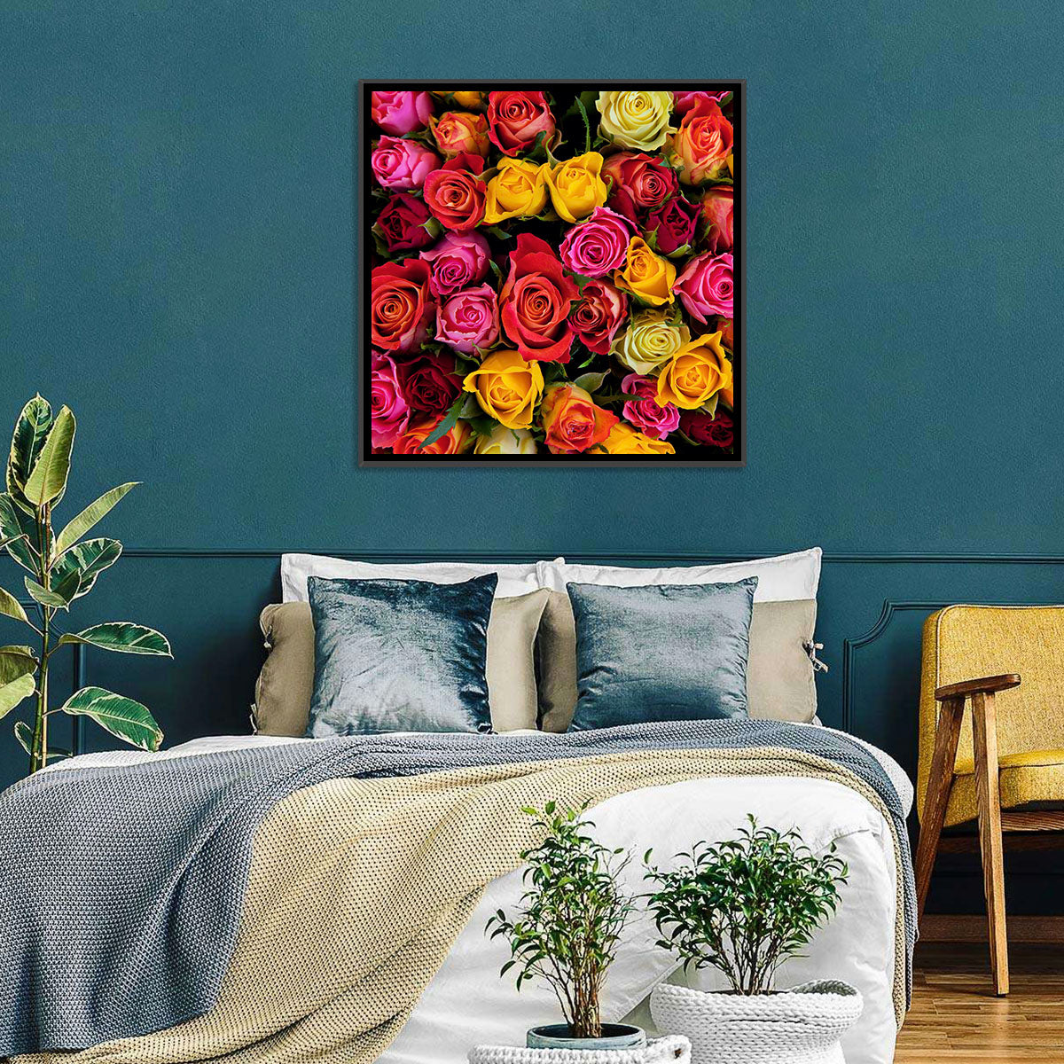 Multicolored Roses Close-up Wall Art in a room, landscape