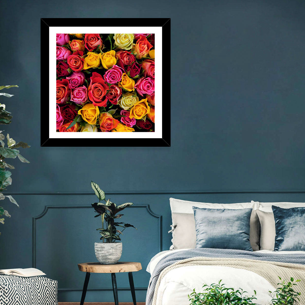 Multicolored Roses Close-up Wall Art in a room, landscape