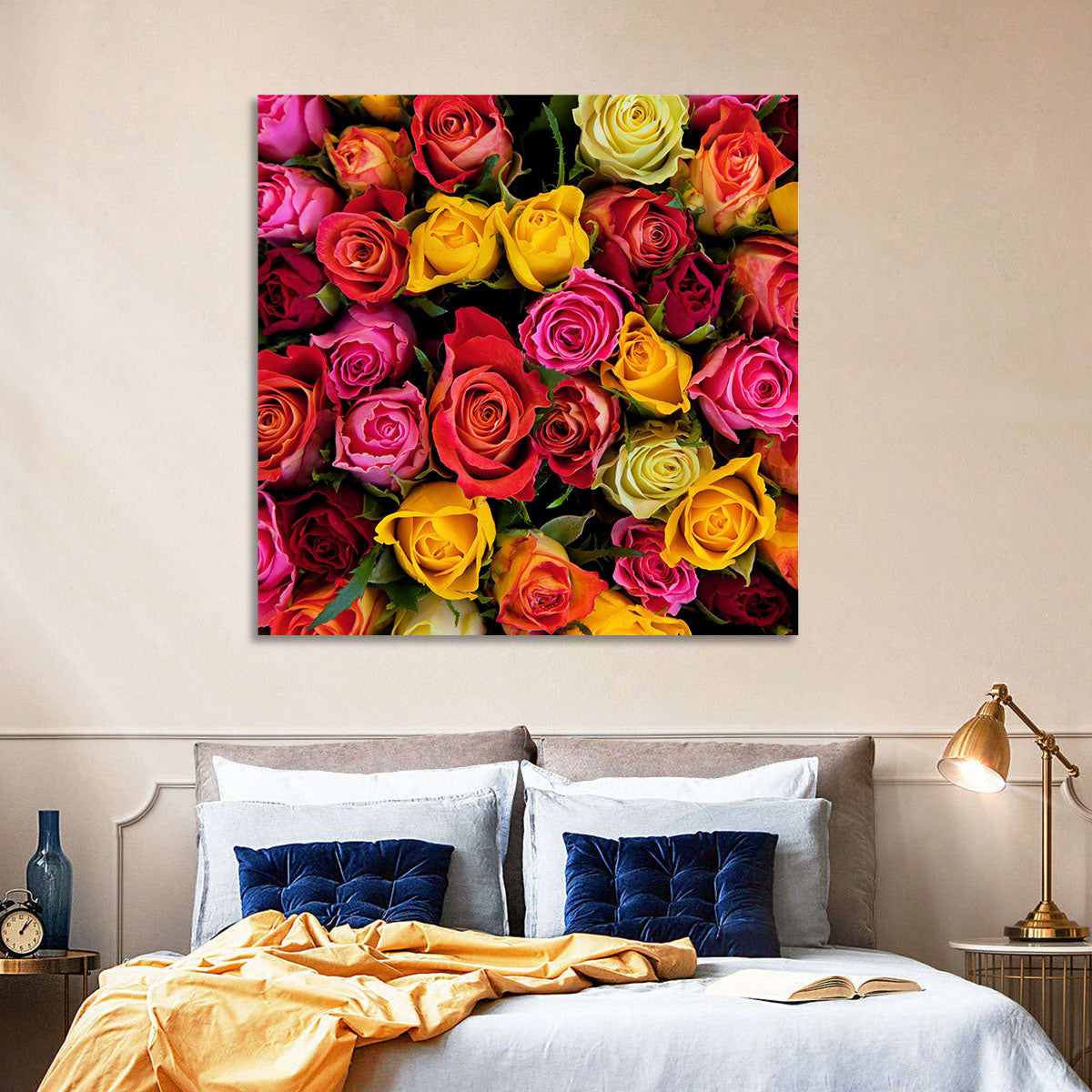 Multicolored Roses Close-up Wall Art in a room, landscape