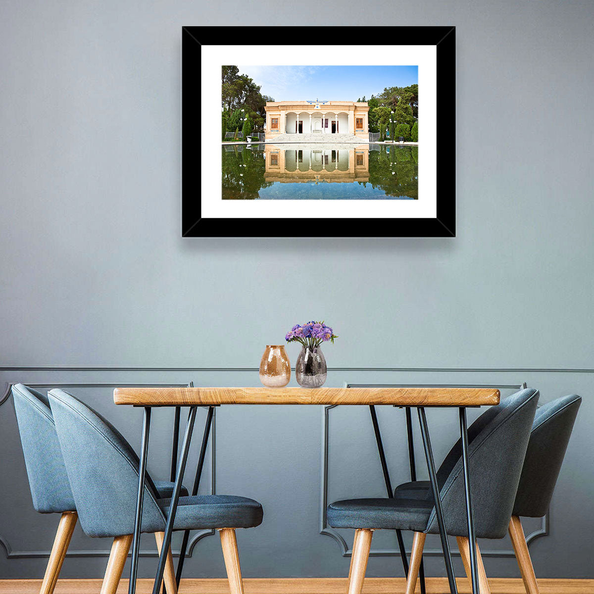 Yazd Fire Temple Reflection Wall Art in a room, landscape