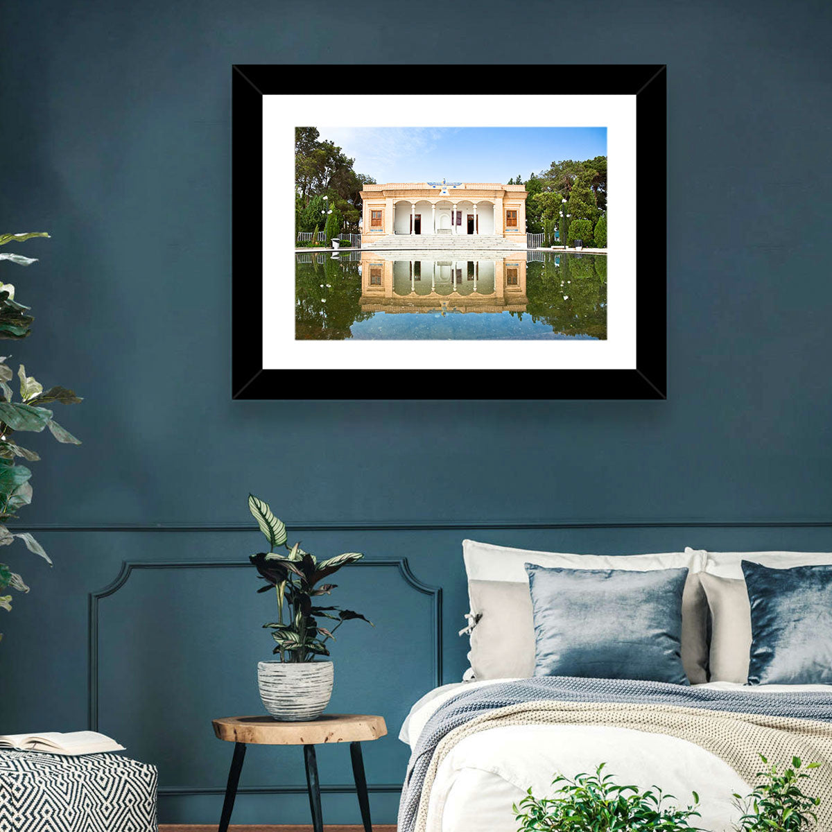 Yazd Fire Temple Reflection Wall Art in a room, landscape