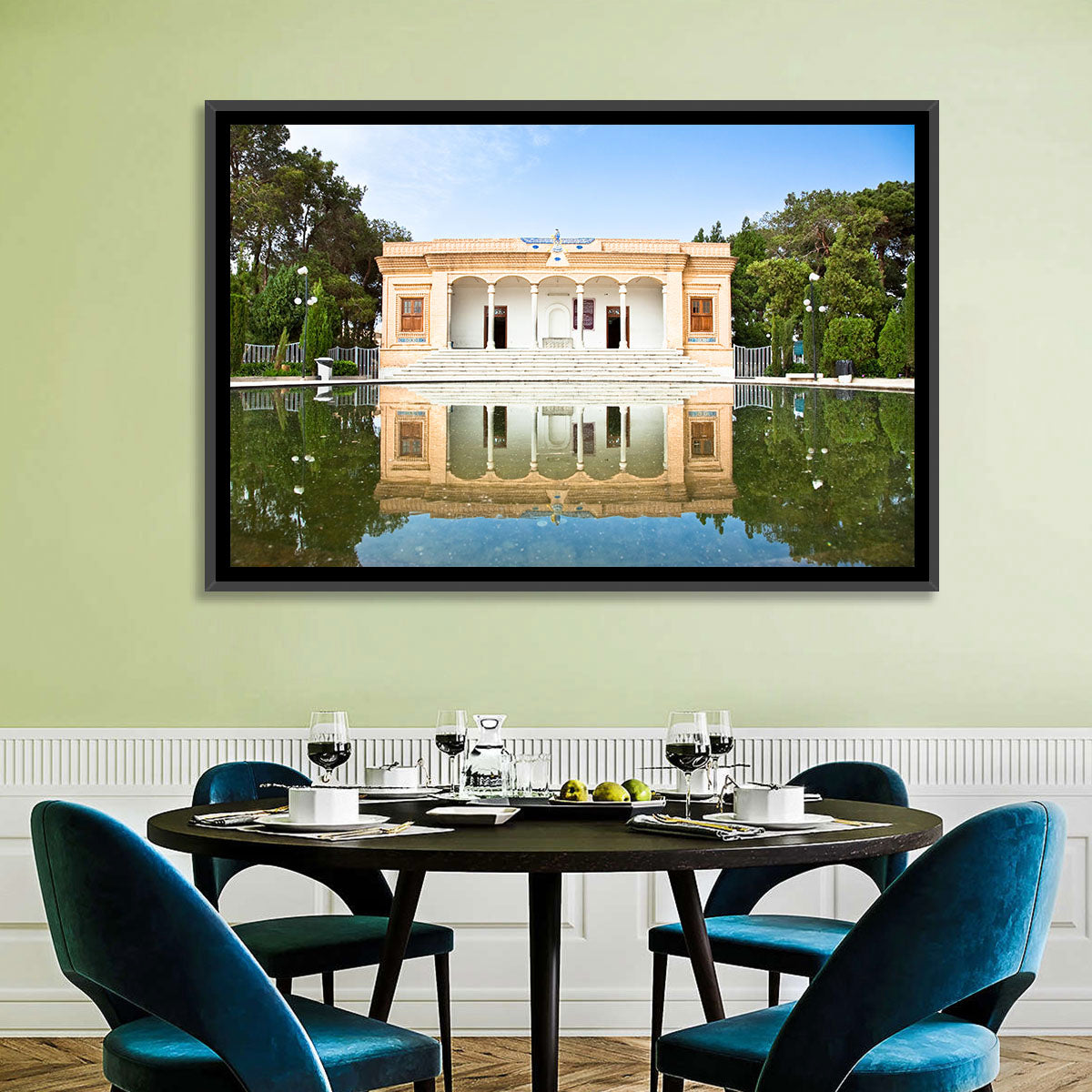 Yazd Fire Temple Reflection Wall Art in a room, landscape