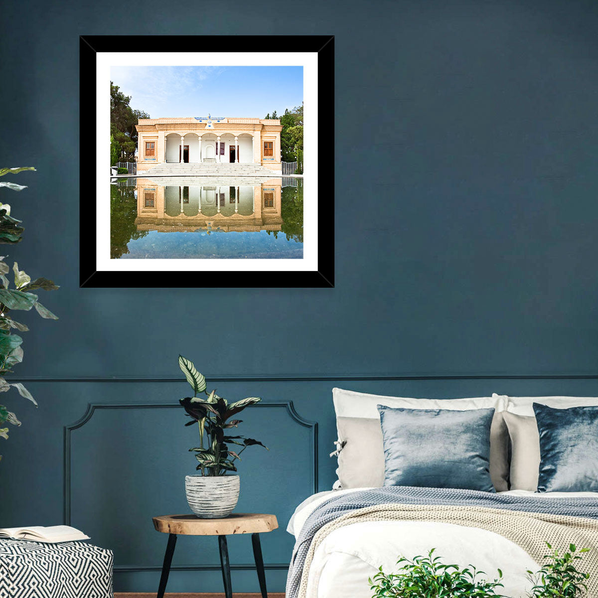 Yazd Fire Temple Reflection Wall Art in a room, landscape