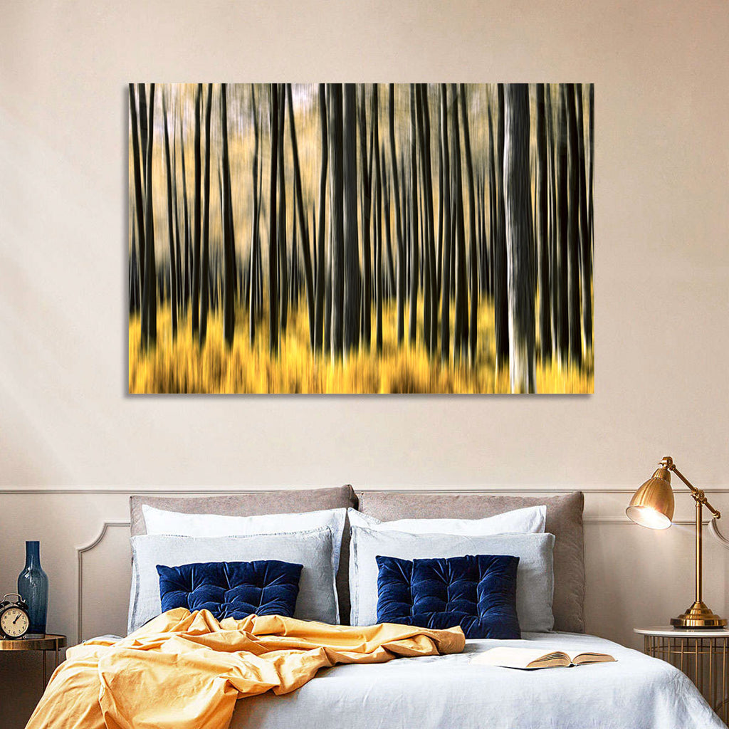 Golden Abstract Forest Wall Art