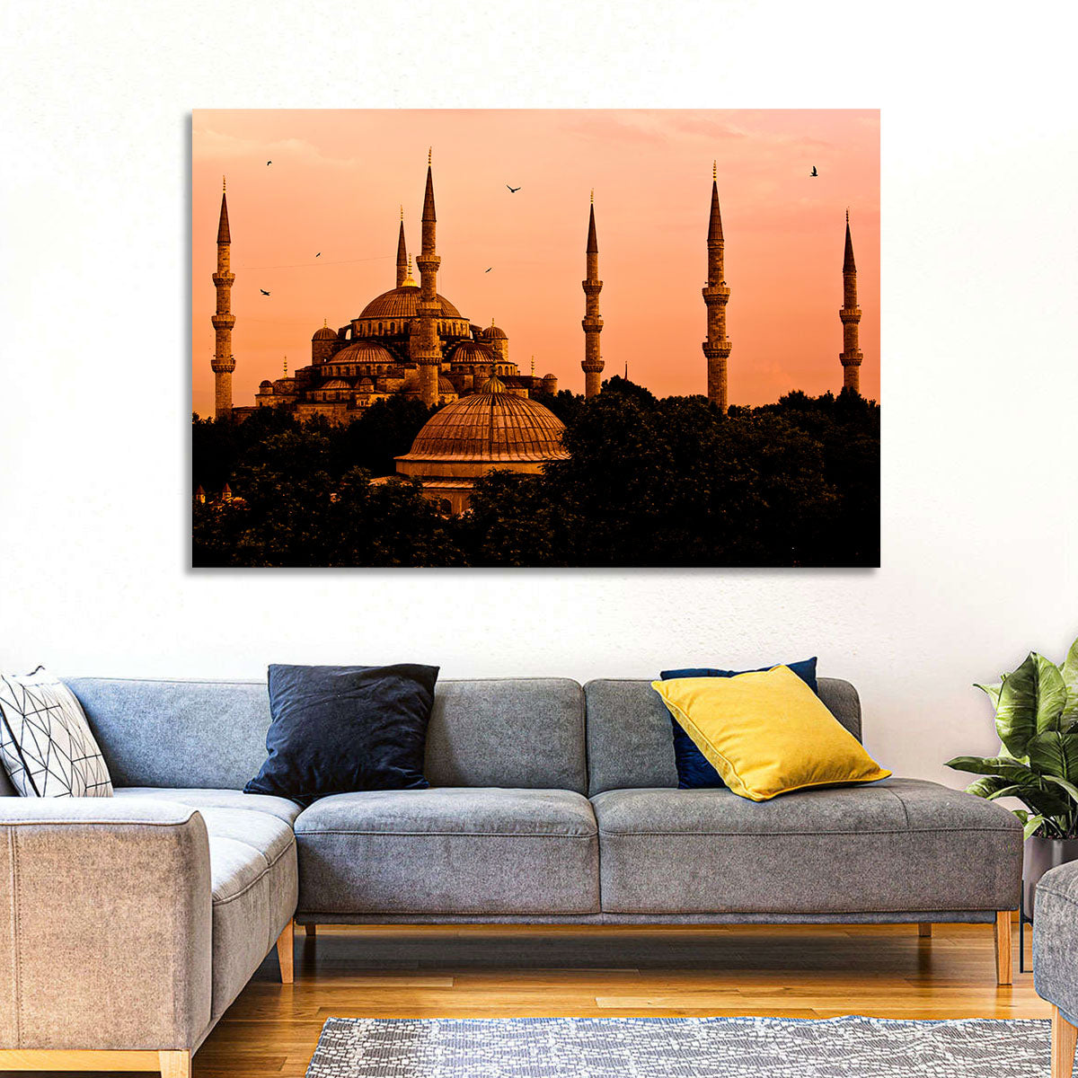 Sultan Ahmed Mosque at Sunset Wall Art in a room, landscape