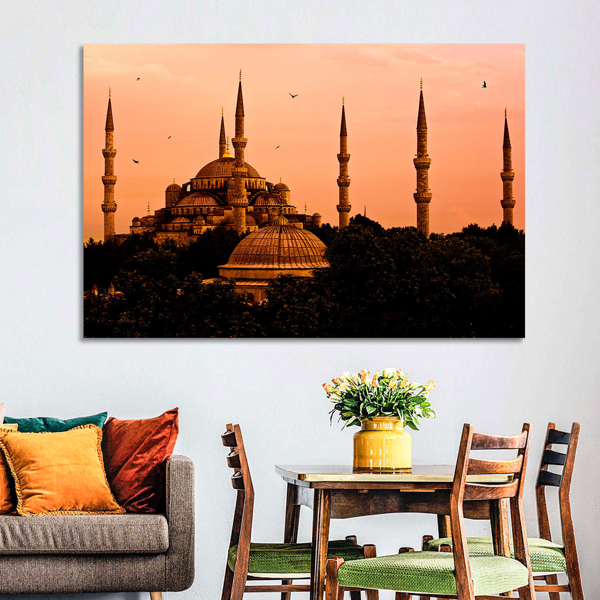 Sultan Ahmed Mosque at Sunset Wall Art in a room, landscape