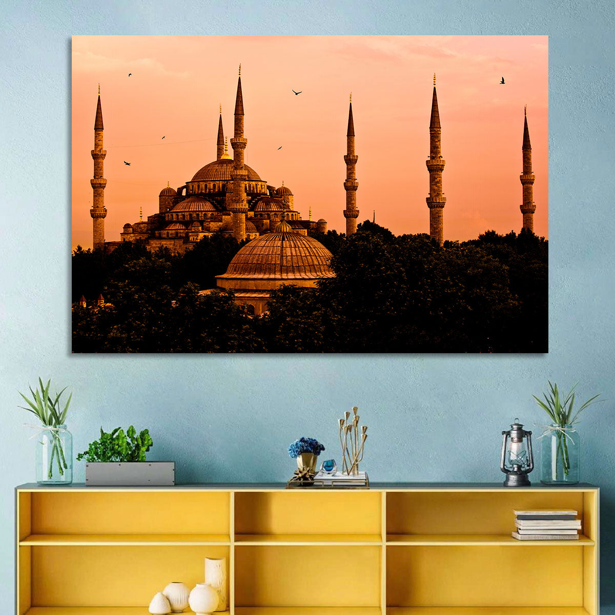 Sultan Ahmed Mosque at Sunset Wall Art in a room, landscape