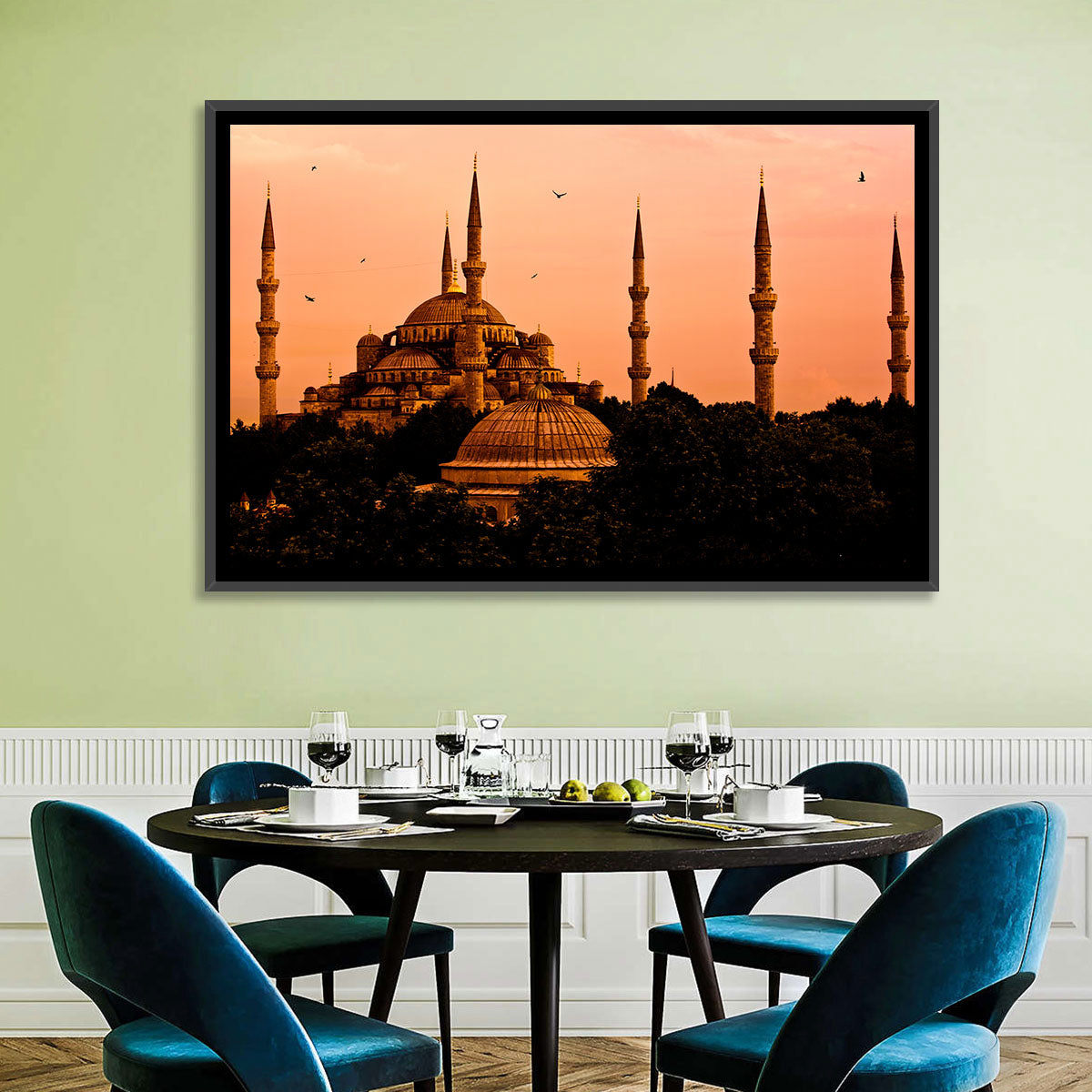 Sultan Ahmed Mosque at Sunset Wall Art in a room, landscape