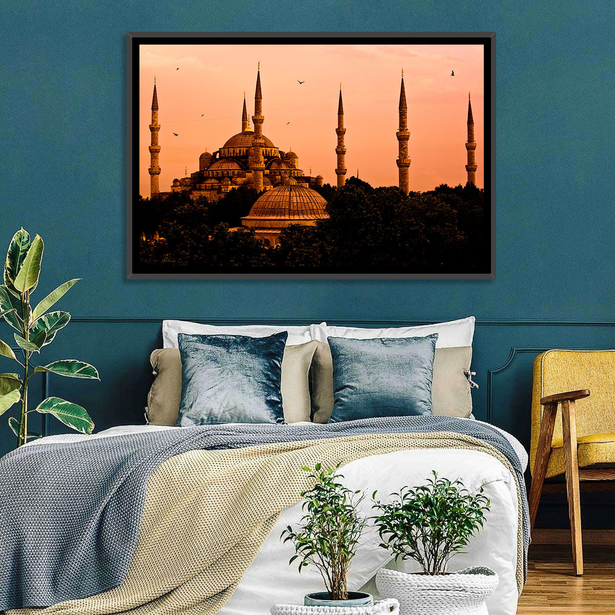 Sultan Ahmed Mosque at Sunset Wall Art in a room, landscape