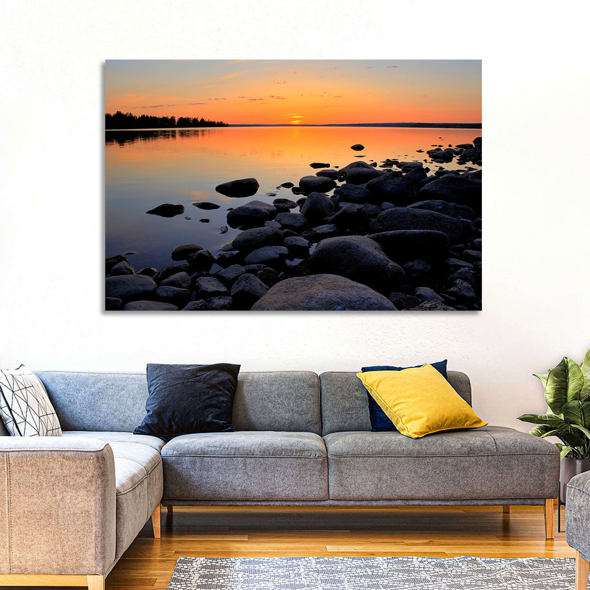 Rocky Lake Sunset Wall Art