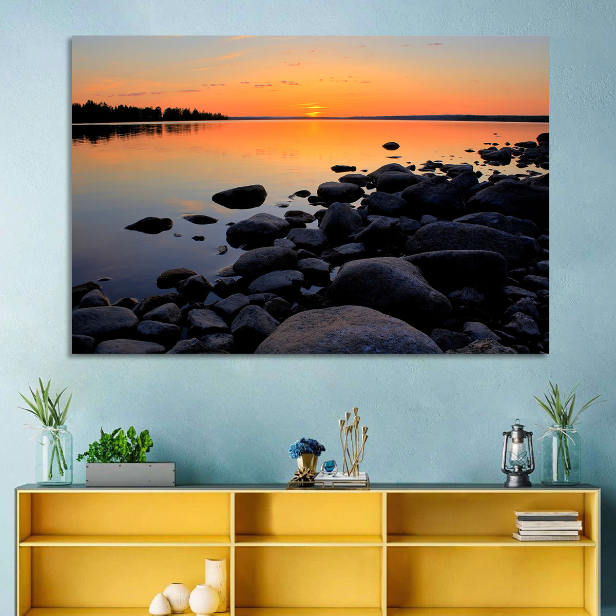 Rocky Lake Sunset Wall Art