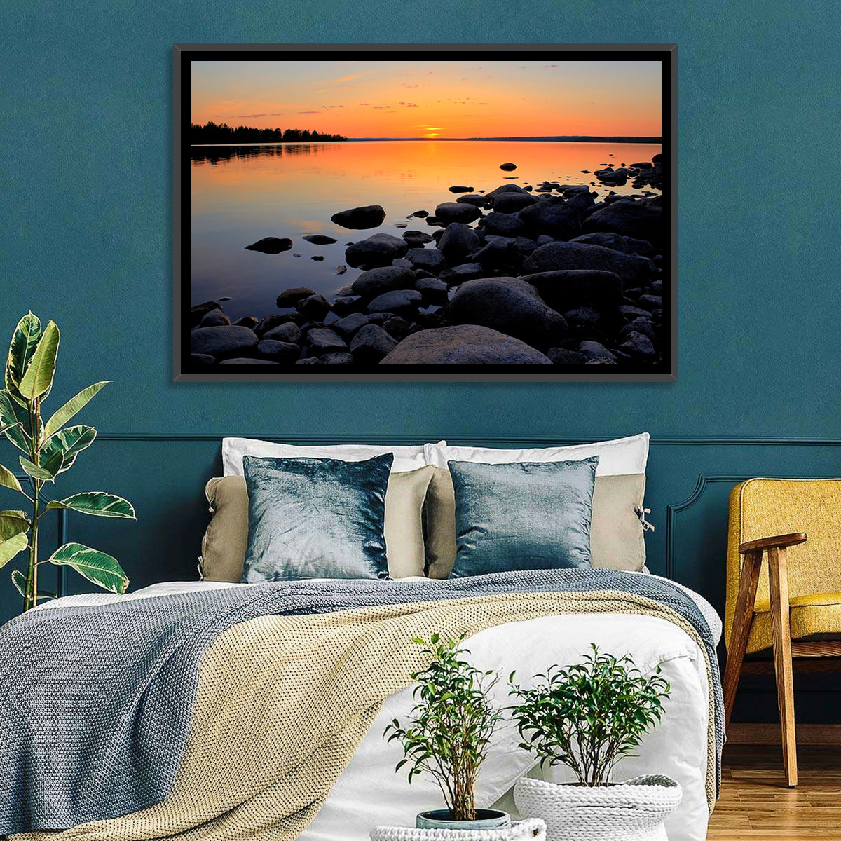Rocky Lake Sunset Wall Art