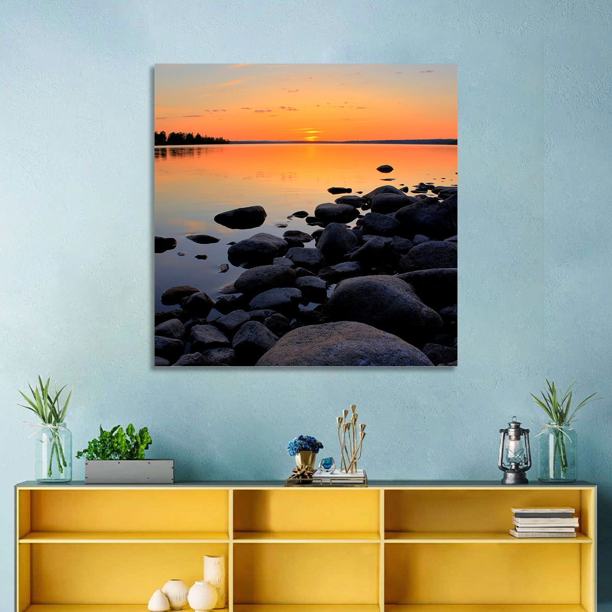 Rocky Lake Sunset Wall Art