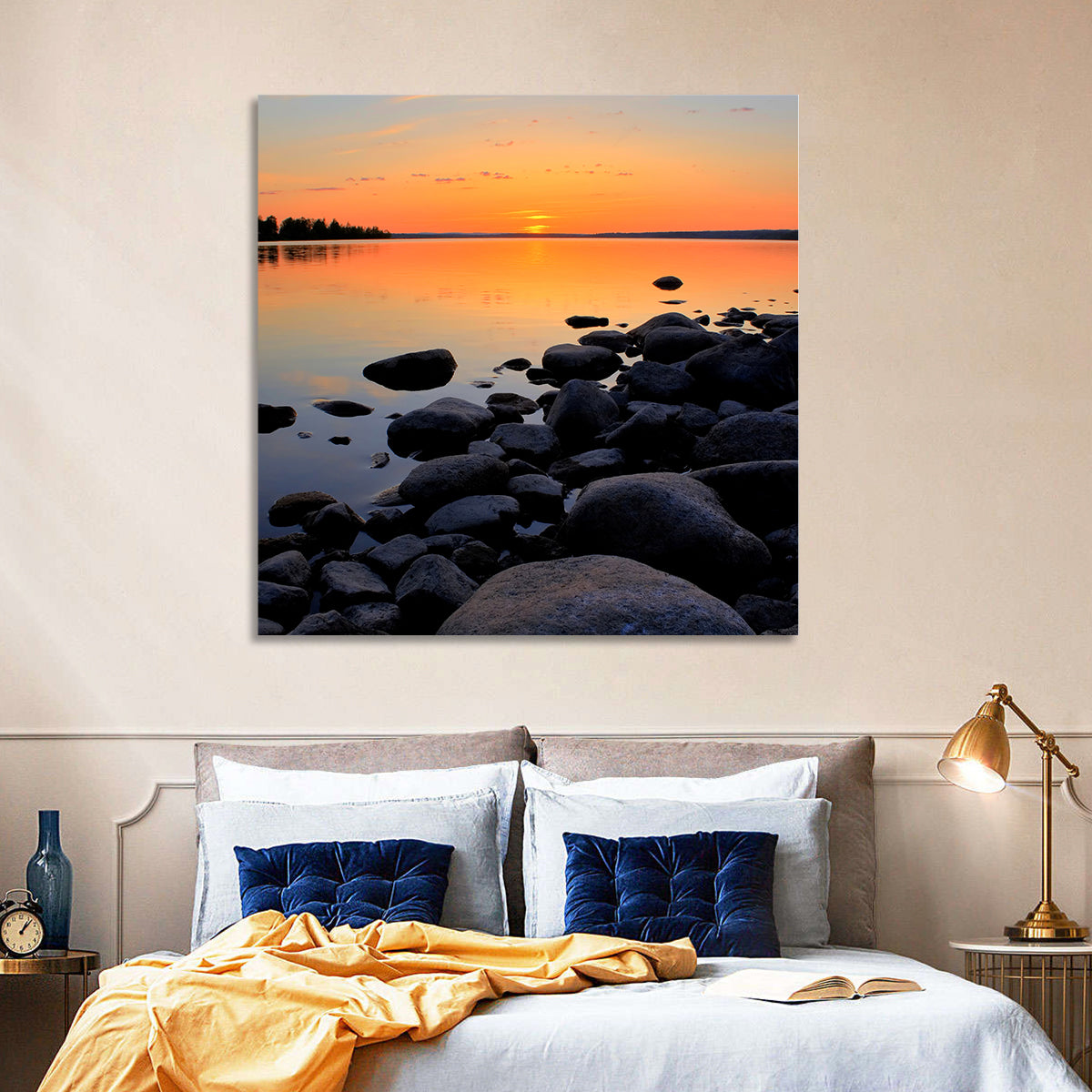Rocky Lake Sunset Wall Art