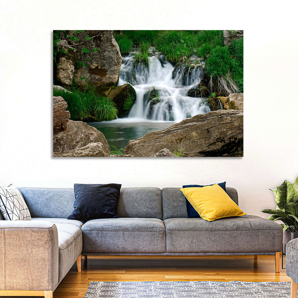 Moss Covered Rocky Waterfall Wall Art