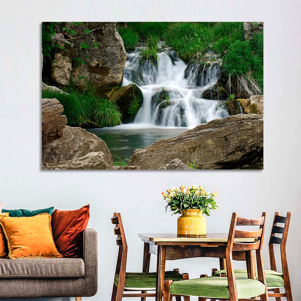 Moss Covered Rocky Waterfall Wall Art