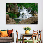 Moss Covered Rocky Waterfall Wall Art