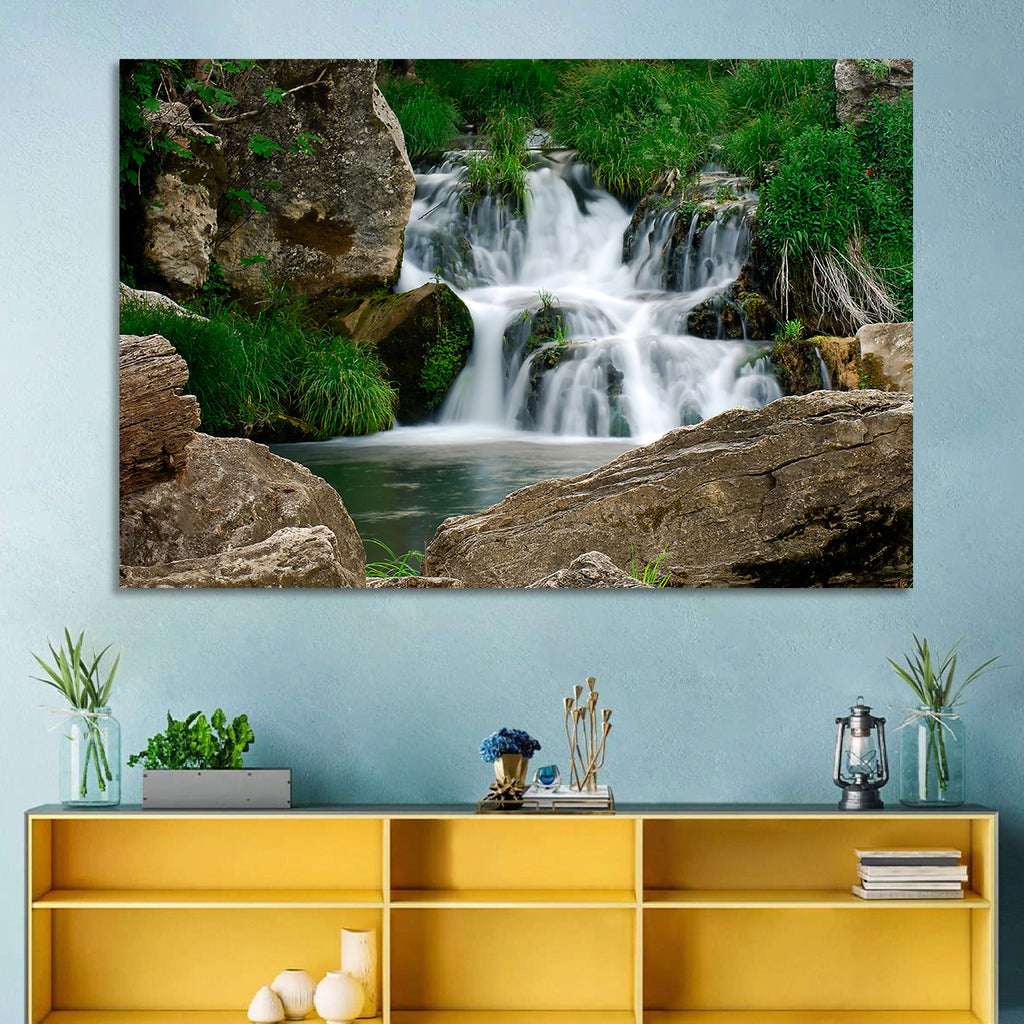 Moss Covered Rocky Waterfall Wall Art