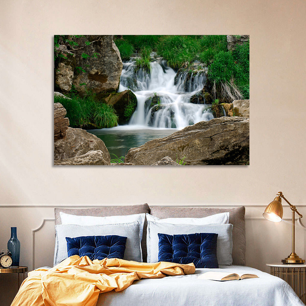 Moss Covered Rocky Waterfall Wall Art
