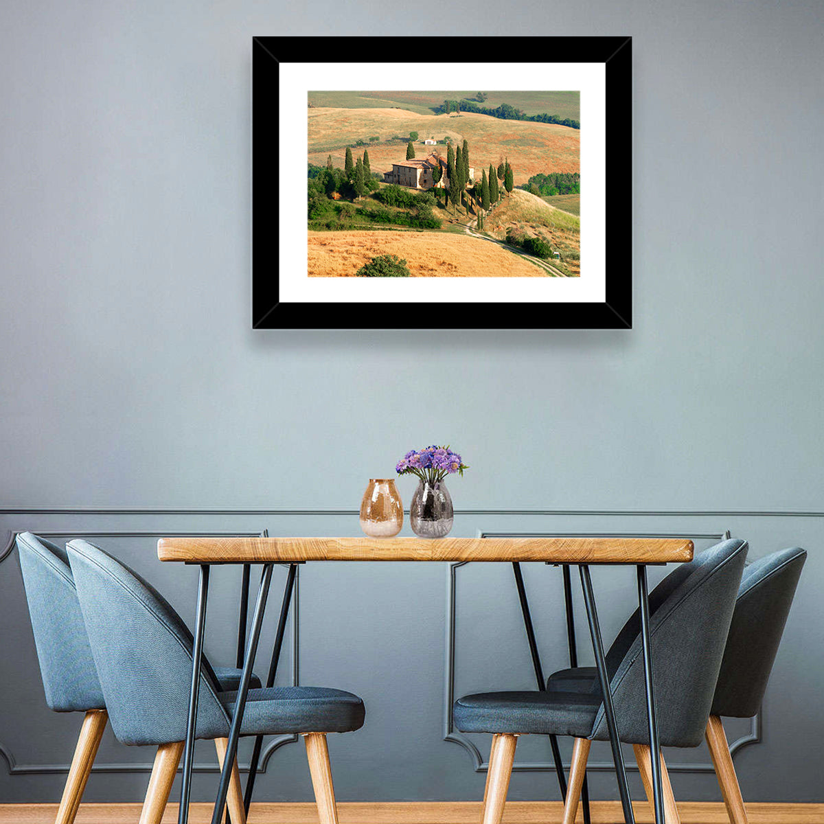 Golden Cypress Hill Villa Wall Art in a room, landscape