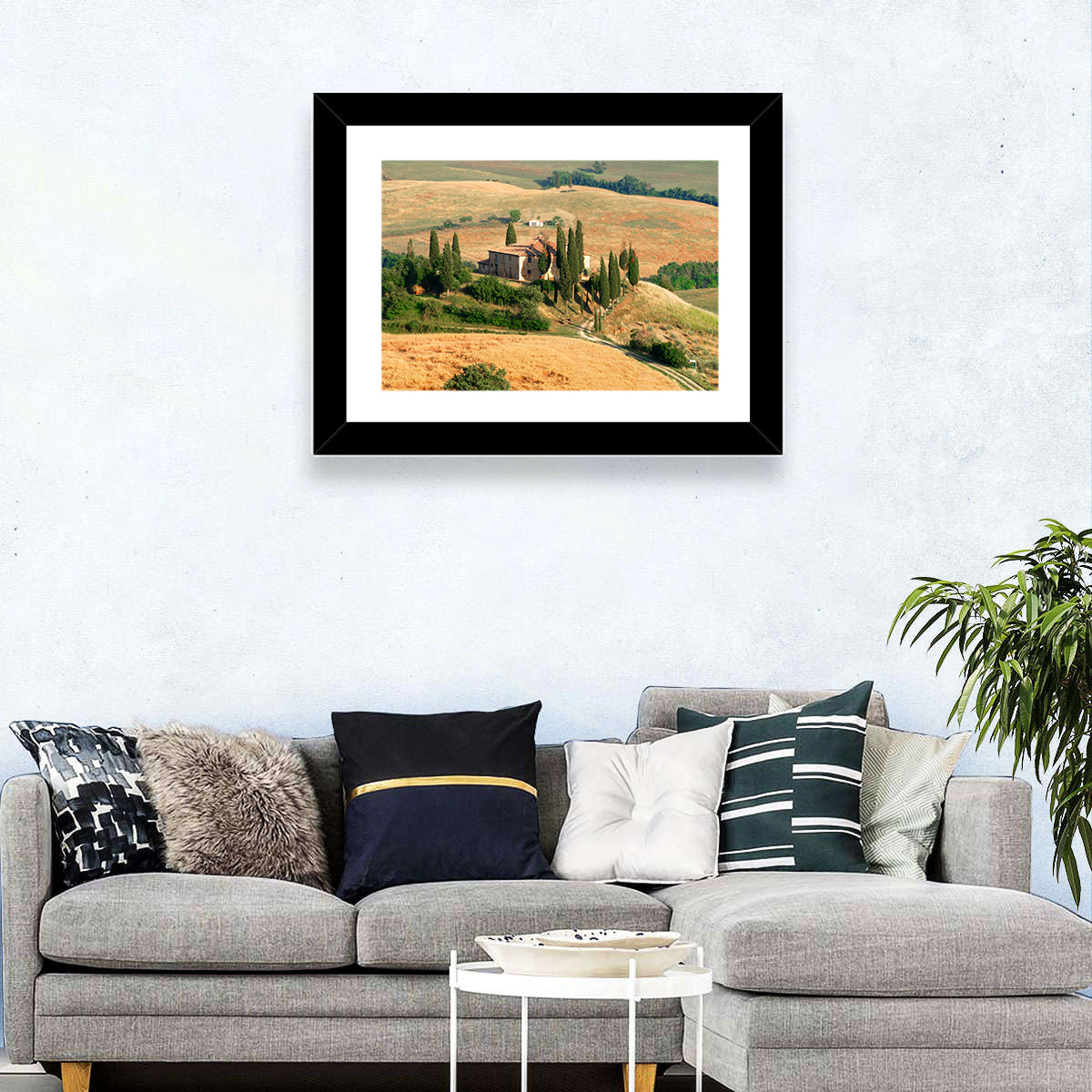 Golden Cypress Hill Villa Wall Art in a room, landscape
