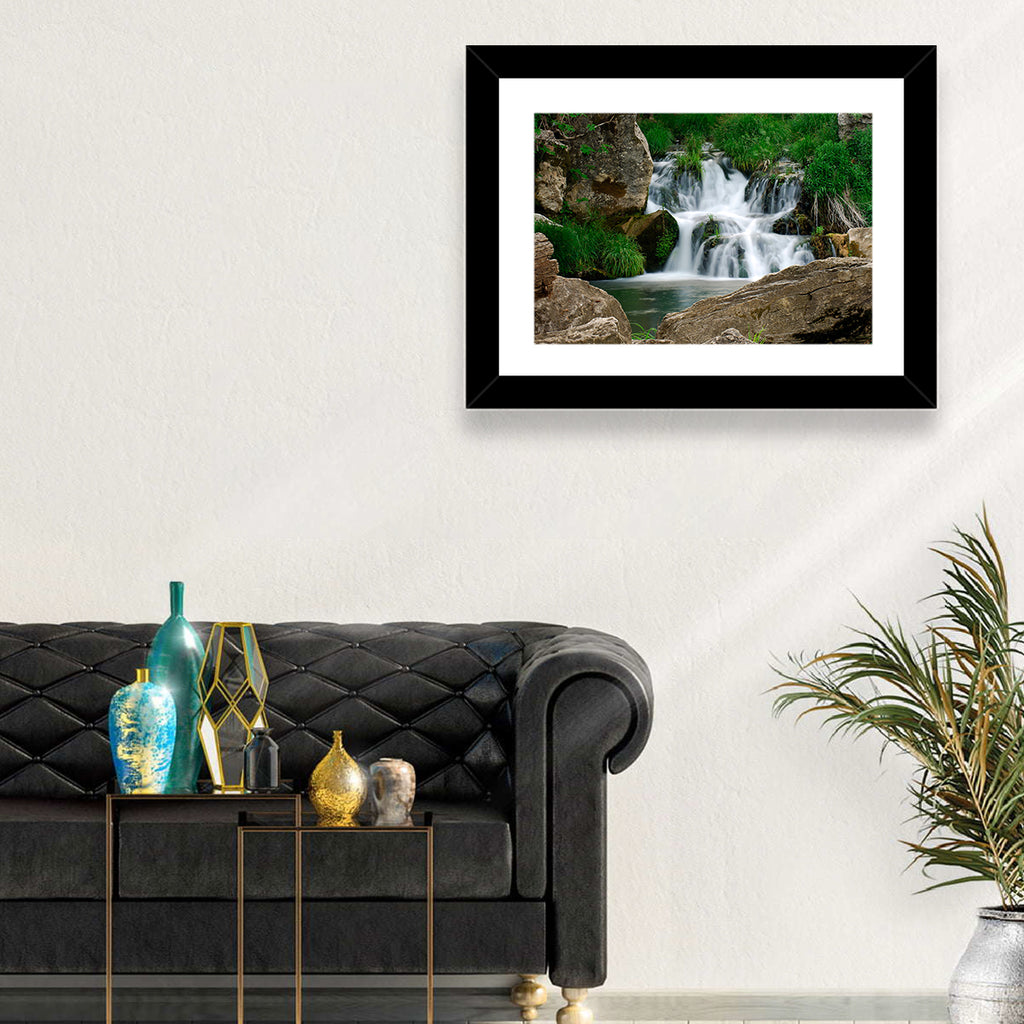 Moss Covered Rocky Waterfall Wall Art