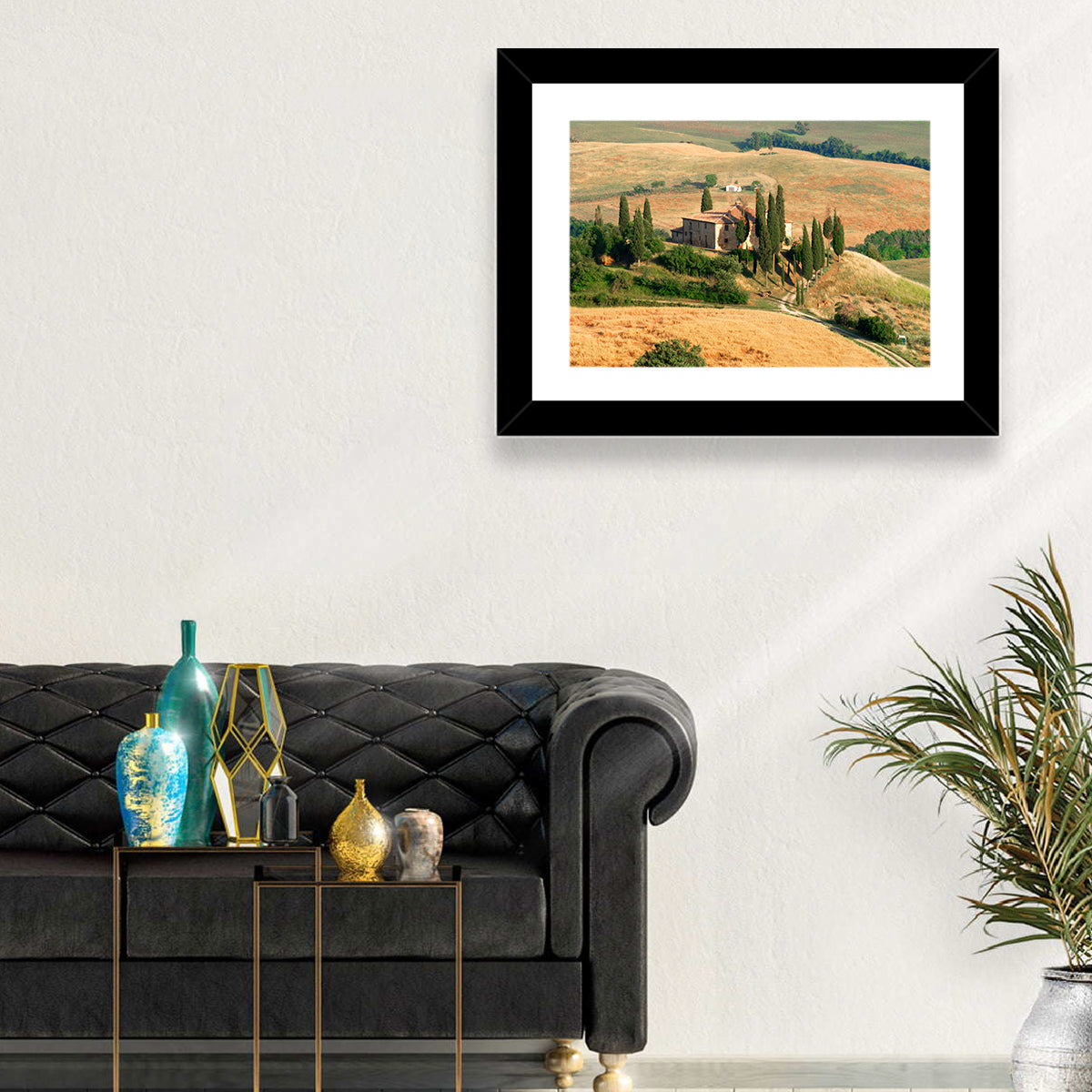 Golden Cypress Hill Villa Wall Art in a room, landscape