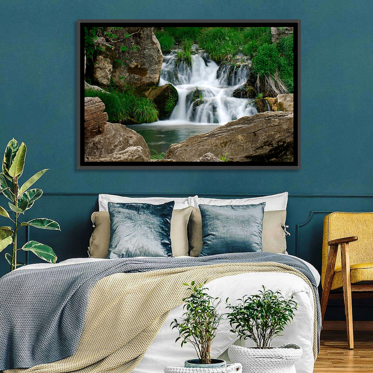 Moss Covered Rocky Waterfall Wall Art
