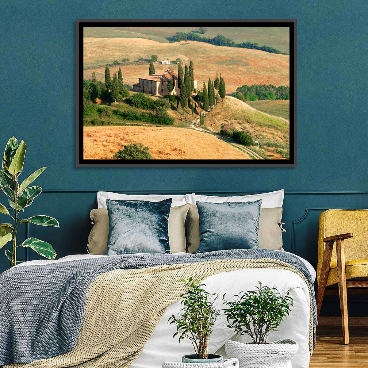 Golden Cypress Hill Villa Wall Art in a room, landscape