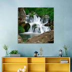Moss Covered Rocky Waterfall Wall Art